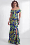 Off the Shoulder Mermaid Black Floral Ruffled Long Mother of the Bride Dress with Slit