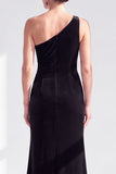 One Shoulder Mermaid Black Velvet Ruffled Ruched Long Mother of the Bride Dress