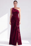 One Shoulder Mermaid Black Velvet Ruffled Ruched Long Mother of the Bride Dress
