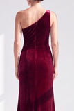 One Shoulder Mermaid Black Velvet Ruffled Ruched Long Mother of the Bride Dress