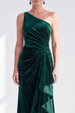 One Shoulder Mermaid Black Velvet Ruffled Ruched Long Mother of the Bride Dress