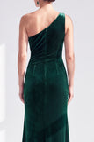 One Shoulder Mermaid Black Velvet Ruffled Ruched Long Mother of the Bride Dress