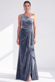 One Shoulder Mermaid Black Velvet Ruffled Ruched Long Mother of the Bride Dress