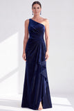 One Shoulder Mermaid Black Velvet Ruffled Ruched Long Mother of the Bride Dress