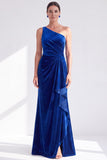 One Shoulder Mermaid Black Velvet Ruffled Ruched Long Mother of the Bride Dress