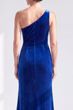One Shoulder Mermaid Black Velvet Ruffled Ruched Long Mother of the Bride Dress