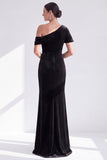 Mermaid Burgundy Velvet Off the Shoulder Ruched Long Mother of the Bride Dress