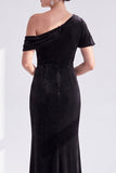 Mermaid Burgundy Velvet Off the Shoulder Ruched Long Mother of the Bride Dress