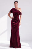 Mermaid Burgundy Velvet Off the Shoulder Ruched Long Mother of the Bride Dress