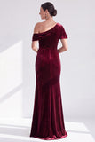 Mermaid Burgundy Velvet Off the Shoulder Ruched Long Mother of the Bride Dress