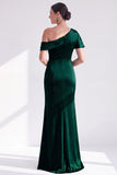 Mermaid Burgundy Velvet Off the Shoulder Ruched Long Mother of the Bride Dress