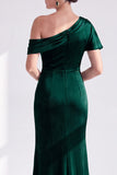 Mermaid Burgundy Velvet Off the Shoulder Ruched Long Mother of the Bride Dress
