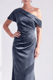 Mermaid Burgundy Velvet Off the Shoulder Ruched Long Mother of the Bride Dress