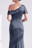 Mermaid Burgundy Velvet Off the Shoulder Ruched Long Mother of the Bride Dress