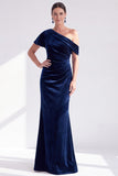 Mermaid Burgundy Velvet Off the Shoulder Ruched Long Mother of the Bride Dress