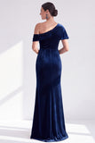 Mermaid Burgundy Velvet Off the Shoulder Ruched Long Mother of the Bride Dress