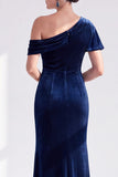 Mermaid Burgundy Velvet Off the Shoulder Ruched Long Mother of the Bride Dress