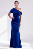 Mermaid Burgundy Velvet Off the Shoulder Ruched Long Mother of the Bride Dress