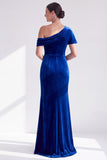 Mermaid Burgundy Velvet Off the Shoulder Ruched Long Mother of the Bride Dress