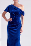 Mermaid Burgundy Velvet Off the Shoulder Ruched Long Mother of the Bride Dress