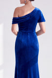 Mermaid Burgundy Velvet Off the Shoulder Ruched Long Mother of the Bride Dress
