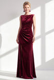 Dark Green Velvet Bateau Neck Ruched Mermaid Long Mother of the Bride Dress with Slit