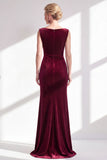 Dark Green Velvet Bateau Neck Ruched Mermaid Long Mother of the Bride Dress with Slit