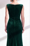 Dark Green Velvet Bateau Neck Ruched Mermaid Long Mother of the Bride Dress with Slit