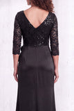 Black V-Neck Ruched Mermaid Ruffled Sequins Long Mother of the Bride Dress with Slit