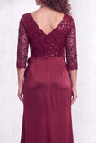 Black V-Neck Ruched Mermaid Ruffled Sequins Long Mother of the Bride Dress with Slit