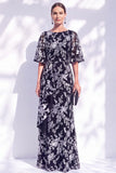 Sage Green Floral Mermaid Bateau Neck Ruched Long Mother of the Bride Dress with Sash