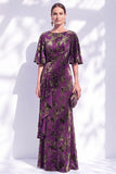 Sage Green Floral Mermaid Bateau Neck Ruched Long Mother of the Bride Dress with Sash