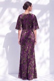 Sage Green Floral Mermaid Bateau Neck Ruched Long Mother of the Bride Dress with Sash