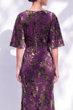 Sage Green Floral Mermaid Bateau Neck Ruched Long Mother of the Bride Dress with Sash