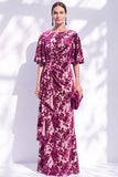 Sage Green Floral Mermaid Bateau Neck Ruched Long Mother of the Bride Dress with Sash
