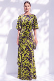 Sage Green Floral Mermaid Bateau Neck Ruched Long Mother of the Bride Dress with Sash