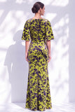 Sage Green Floral Mermaid Bateau Neck Ruched Long Mother of the Bride Dress with Sash