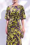 Sage Green Floral Mermaid Bateau Neck Ruched Long Mother of the Bride Dress with Sash