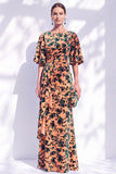 Sage Green Floral Mermaid Bateau Neck Ruched Long Mother of the Bride Dress with Sash