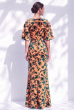 Sage Green Floral Mermaid Bateau Neck Ruched Long Mother of the Bride Dress with Sash
