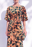 Sage Green Floral Mermaid Bateau Neck Ruched Long Mother of the Bride Dress with Sash