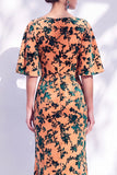 Sage Green Floral Mermaid Bateau Neck Ruched Long Mother of the Bride Dress with Sash