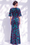 Sage Green Floral Mermaid Bateau Neck Ruched Long Mother of the Bride Dress with Sash