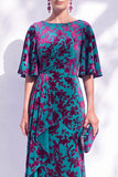 Sage Green Floral Mermaid Bateau Neck Ruched Long Mother of the Bride Dress with Sash