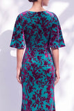 Sage Green Floral Mermaid Bateau Neck Ruched Long Mother of the Bride Dress with Sash