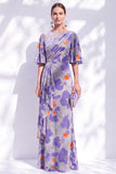 Sage Green Floral Mermaid Bateau Neck Ruched Long Mother of the Bride Dress with Sash