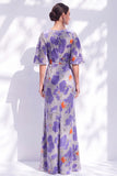 Sage Green Floral Mermaid Bateau Neck Ruched Long Mother of the Bride Dress with Sash