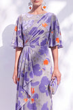 Sage Green Floral Mermaid Bateau Neck Ruched Long Mother of the Bride Dress with Sash