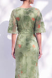 Sage Green Floral Mermaid Bateau Neck Ruched Long Mother of the Bride Dress with Sash