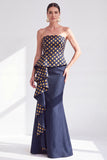 Gold Dot Strapless Mermaid Ruffled Long Mother of the Bride Dress